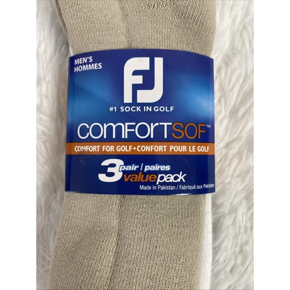FootJoy Ankle Socks ComfortSof Sport Mens 7-12 Golf 3 Pairs White Black Beige